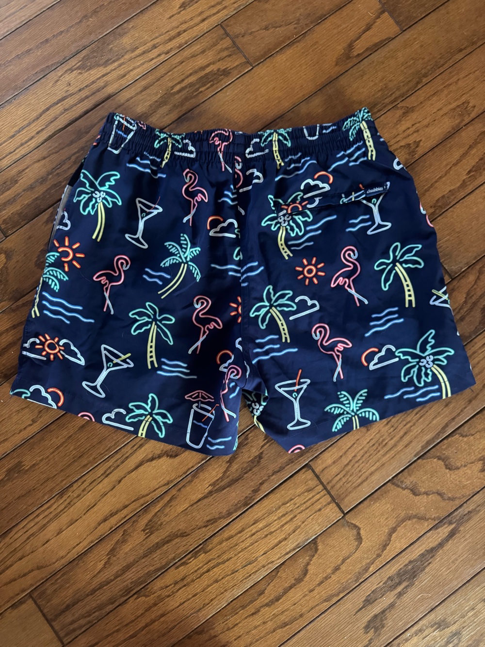 Chubbies Navy Neon Tropical Print Swim Trunks